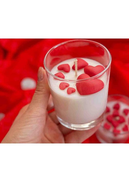 Şık, Romantik Ortamlar Için Kırmızı Kalp Detaylı Kokulu Bardak Mum (Vegan) modelleri