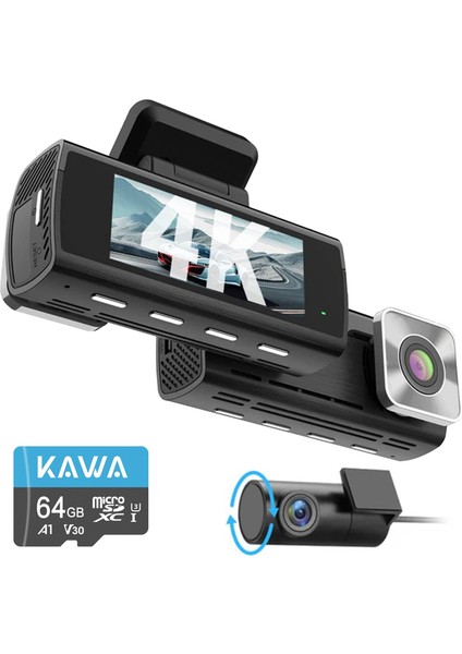 D10 Çift Kameralı 4K+1080P Sony Starvıs Sensörlü Yapay Zeka Destekli Wi-Fi ve Gps'li Araç Kamerası