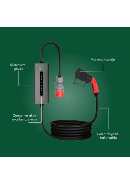 ZTA407 Taşınabilir Elektrikli Araç Şarj Cihazı Alüminyum Kasa 16A/11KW/380V (7 Metre) modelleri