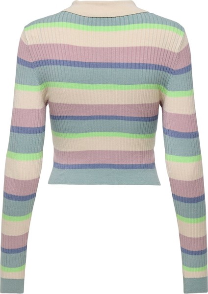 Onlkarol Ls Crop Rıb Button Polo cc Knt Kadın Kazak 15340979 Stripes:gray M/paradise G/violet I/tempest/birch fiyatları