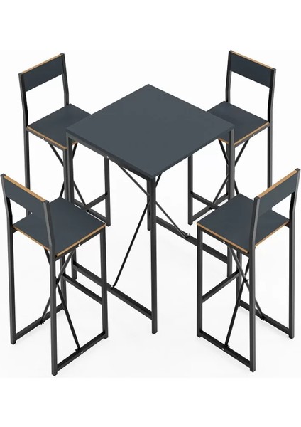 4 Kişilik Bar Masa Sandalye Seti Mutfak Yemek Masası Takımı Füme 1577