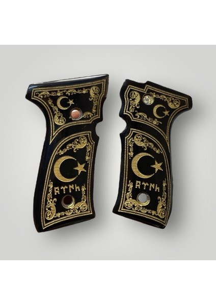 Yavuz 16 - Beretta F92 Ay Yıldız Işlemeli Türk Yazılı Siyah Sedef Kabze