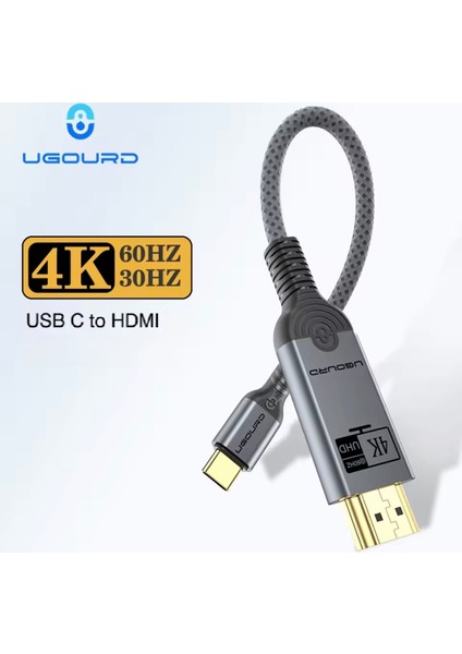 2-Metre Type-C To HDMI 4K 60Hz Ultra Full Hd CE+FCC+ROHS Lisanslı MacBook/Tablet/Telefon Hasır Örgülü Sağlam Kablo Tak Çalıştır Görüntü Aktarım Kablosu