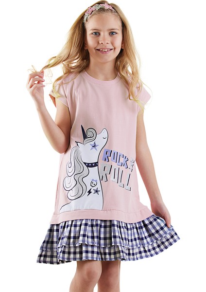 Unicorn Rock Kız Çocuk Ekose Elbise