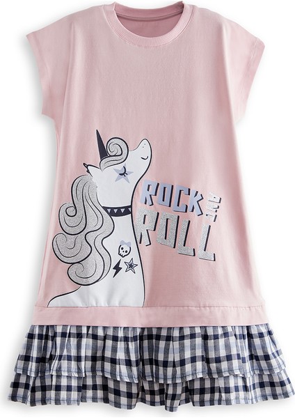 Unicorn Rock Kız Çocuk Ekose Elbise