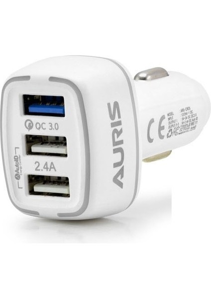 Auris 5.4A 3port USB Girişli Oto Çakmaklık Araç Hızlı Şarj Cihazı 30W