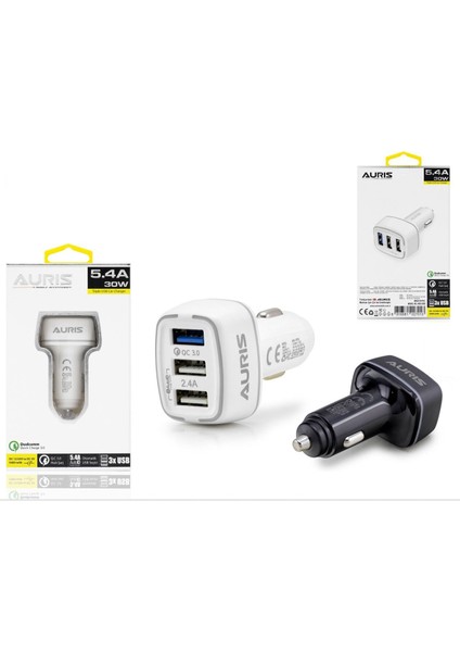 Auris 5.4A 3port USB Girişli Oto Çakmaklık Araç Hızlı Şarj Cihazı 30W
