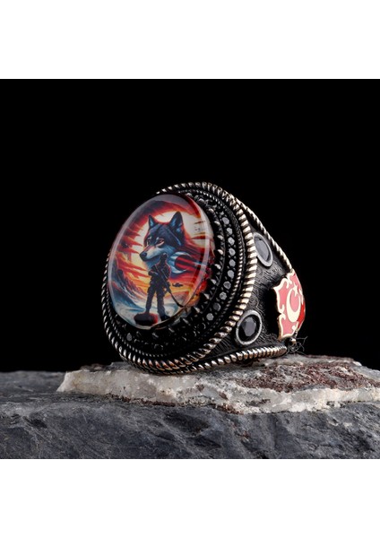 925 Ayar Gümüş Ayyıldız Asker Kurt Model Erkek Yüzük fiyatları