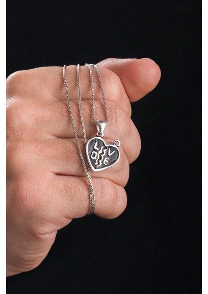 Gümüş Kırık Kırılan Kalp Love Aşk İkiye Bölünebilir Sevgili Kolye