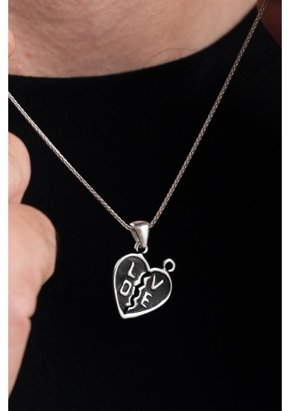 Gümüş Kırık Kırılan Kalp Love Aşk İkiye Bölünebilir Sevgili Kolye
