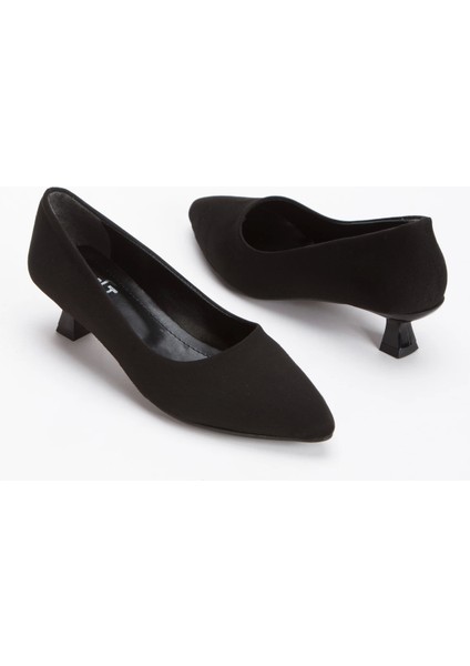 Kısa Topuklu Sivri Burunlu Stiletto ve Çanta Takımı Siyah Süet modelleri