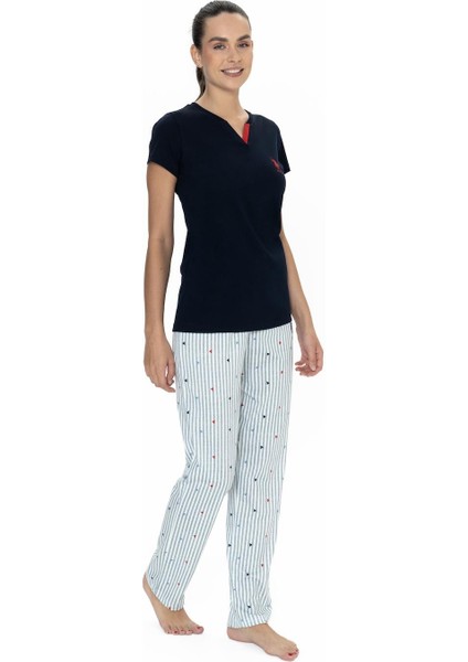 Pamuklu Kısakol V Yaka Kadın Pijama Takım