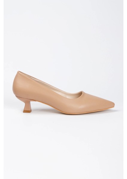 Kısa Topuklu Sivri Burunlu Stiletto ve Çanta Takımı Nude indirimleri