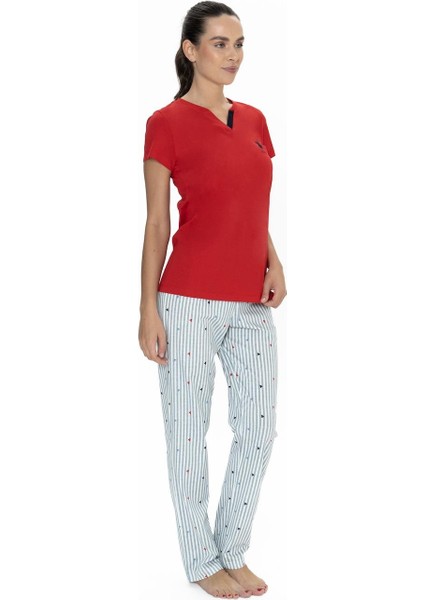 Pamuklu Kısakol V Yaka Kadın Pijama Takım