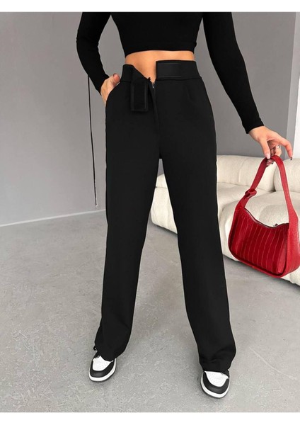 Beli Cırtcırtlı Likralı Krep Pantolon