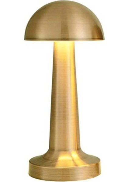 Masa Üstü Lamba - Ledli Masa Lambası - Şarjlı Mantar Gece Lambası LED Abajur - Gold Renk - 25CM