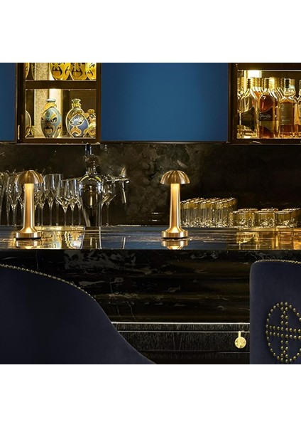 Masa Üstü Lamba - Ledli Masa Lambası - Şarjlı Mantar Gece Lambası LED Abajur - Gold Renk - 25CM