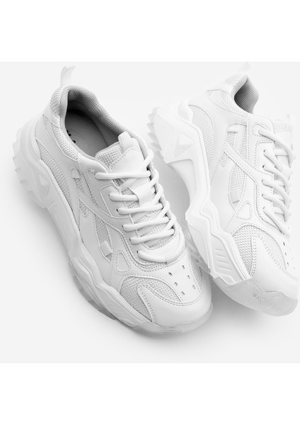 Kadın Sneaker Kalın Taban Bağcıklı Spor Ayakkabı Pizen Beyaz