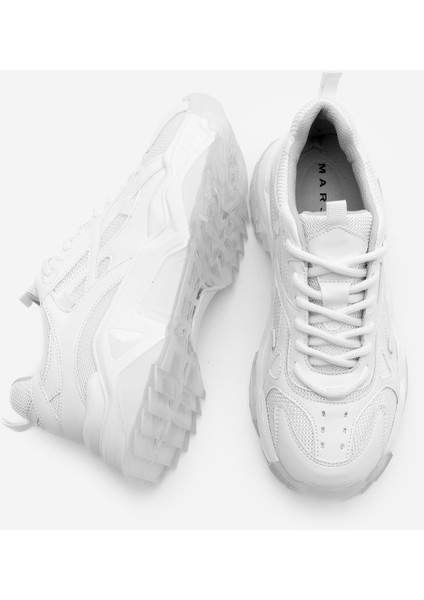 Kadın Sneaker Kalın Taban Bağcıklı Spor Ayakkabı Pizen Beyaz