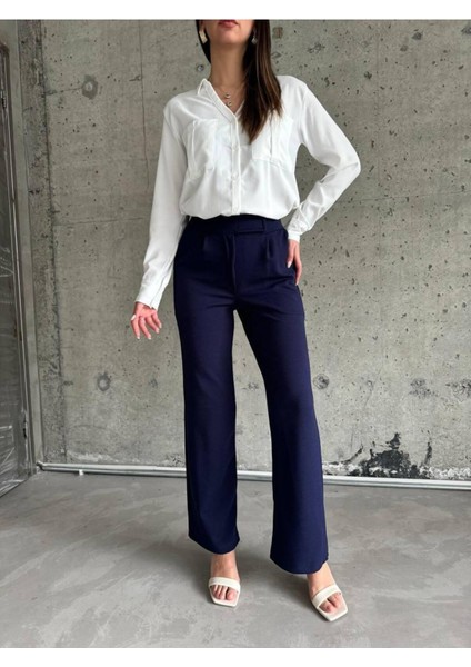 Beli Cırtcırtlı Likralı Krep Pantolon