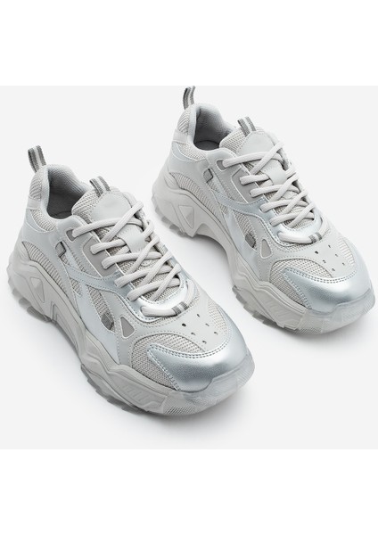 Kadın Sneaker Kalın Taban Bağcıklı Spor Ayakkabı Pizen Gümüş indirimleri
