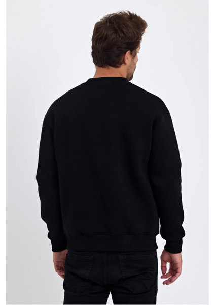 Erkek Siyah Bisiklet Yaka Üç Iplik Şardonlu Sweatshirt indirimleri