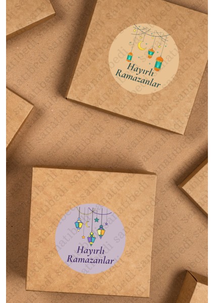 50 Adet Hayırlı Ramazanlar Temalı Sticker - Suya Dayanıklı Ramazan Paketleme Etiketi