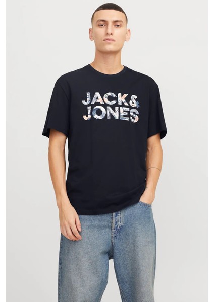 Erkek Jjebryan Yazı Detaylı Bisiklet Yaka Pamuk T-Shirt 12268127 Lacivert