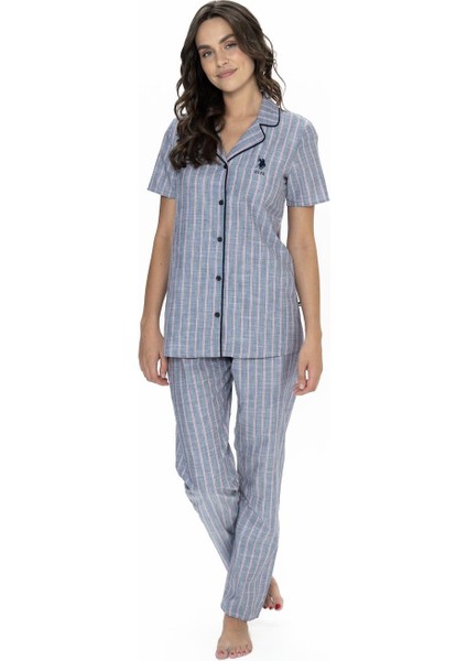 Çizgili, Gömlek Yaka, Pamuklu Pijama Takım