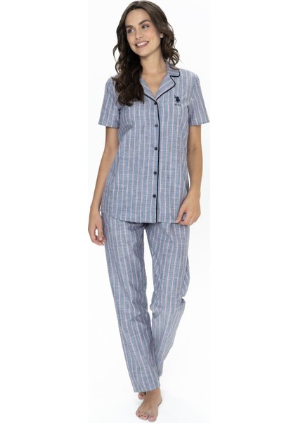 Çizgili, Gömlek Yaka, Pamuklu Pijama Takım