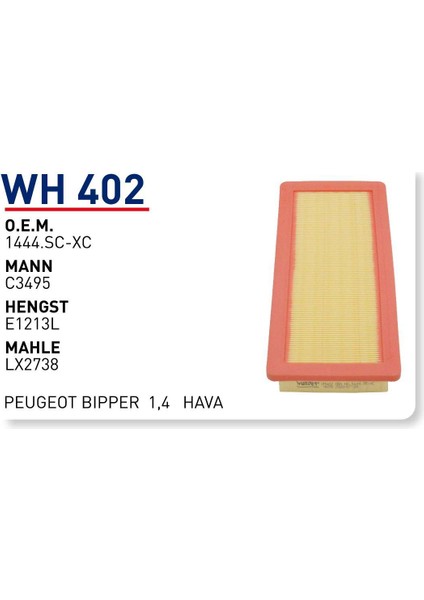 Wh402 Οem 1444.SC-XC Oem 51785947 Fiat fiorino 1.4 Qubo 1,4 Otomobil hava filtre air filter