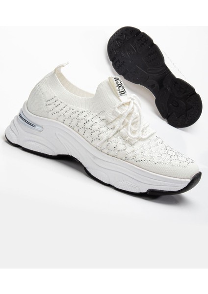 Edwin Beyaz Triko Bağcıklı Yüksek Topuk Rahat Kalıp Sneaker