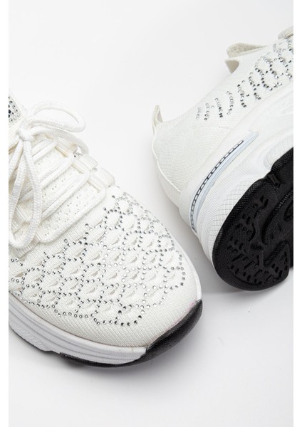 Edwin Beyaz Triko Bağcıklı Yüksek Topuk Rahat Kalıp Sneaker