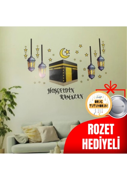 Kabe Detaylı Hoş Geldin Ramazan Sticker Set 35 x 50 cm Rozet Hediyeli