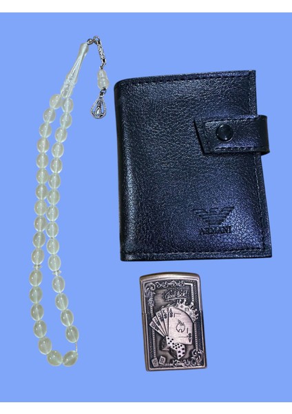 3 Lü Set Cüzdan Çakmak Kedi Gözü Tezbih