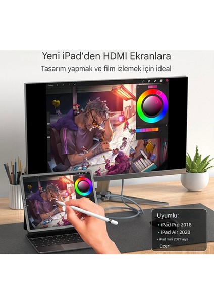 1-Metre Type-C To HDMI 4K 60Hz Ultra Full Hd CE+FCC+ROHS Lisanslı MacBook/Tablet/Telefon Tak Çalıştır Görüntü Aktarım Kablosu Hasır Örgülü Sağlam Kablo