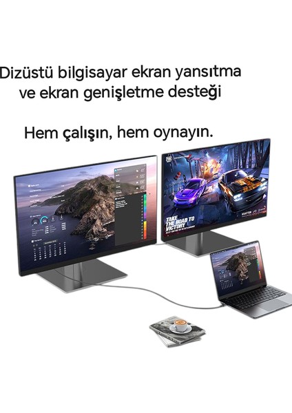 1-Metre Type-C To HDMI 4K 60Hz Ultra Full Hd CE+FCC+ROHS Lisanslı MacBook/Tablet/Telefon Tak Çalıştır Görüntü Aktarım Kablosu Hasır Örgülü Sağlam Kablo