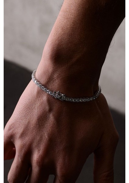 14 K White Gold Kaplama 925 Ayar Gümüş Iri Tenis Su Yolu Bileklik • Made In Italy fiyatları