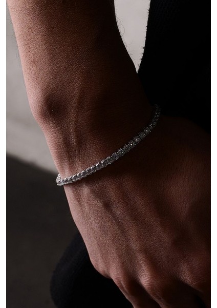 14 K White Gold Kaplama 925 Ayar Gümüş Iri Tenis Su Yolu Bileklik • Made In Italy modelleri
