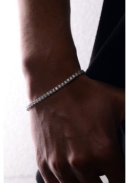 14 K White Gold Kaplama 925 Ayar Gümüş Iri Tenis Su Yolu Bileklik • Made In Italy fırsatları