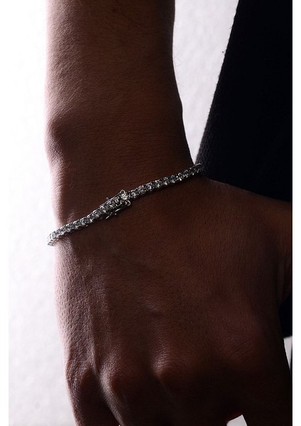 14 K White Gold Kaplama 925 Ayar Gümüş Iri Tenis Su Yolu Bileklik • Made In Italy indirimleri