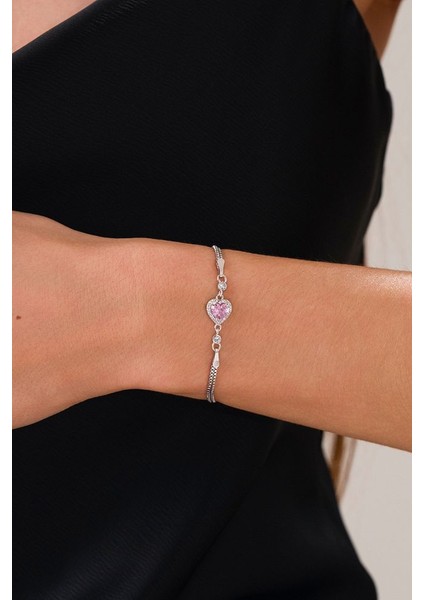 14 K White Gold Kaplama 925 Ayar Gümüş Pembe Kalp Bileklik fiyatları
