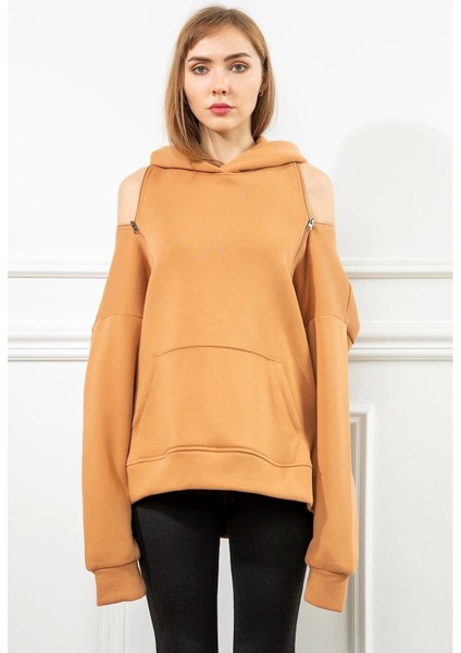 Casual 3 Iplik Örme Kumaş Basen Altı Boy Fermuar Detaylı Kadın Sweatshirt indirimleri