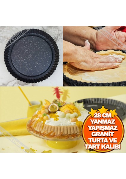 28 cm Granit Yanmaz Yapışmaz Turta ve Tart Kalıbı | Turta, Tart, Kek Kalıbı Siyah