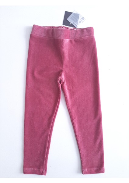 Kız Çocuk Fitilli Kadife Kumaş Beli Lastikli Basic Tayt Pantolon