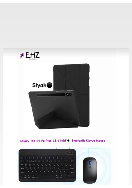 Galaxy S9 Fe Plus 12.4 Uyumlu Standlı Tablet Kılıfı + Bluetooth Klavye Mouse Set