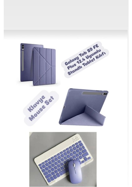 Galaxy S9 Fe Plus 12.4 Uyumlu Standlı Tablet Kılıfı + Bluetooth Klavye Mouse Set