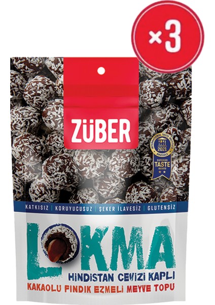 Lokma Hindistan Cevizi Kaplı Kakaolu Fındık Ezmeli Meyve Topu 96 gr x3 Adet
