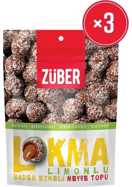 Lokma Limonlu Badem Ezmeli Meyve Topu 96 gr x3 Adet