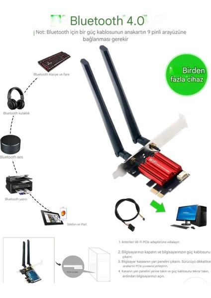 Wifi-5 AC1200 Mbps Yüksek Performans Düşük Gecikme İkisi Bir Arada Wifi-5 + Bluetooth PCIe Ağ Kartı Adaptör Çift Bant 5Ghz/2.4Ghz CE Lisanslı